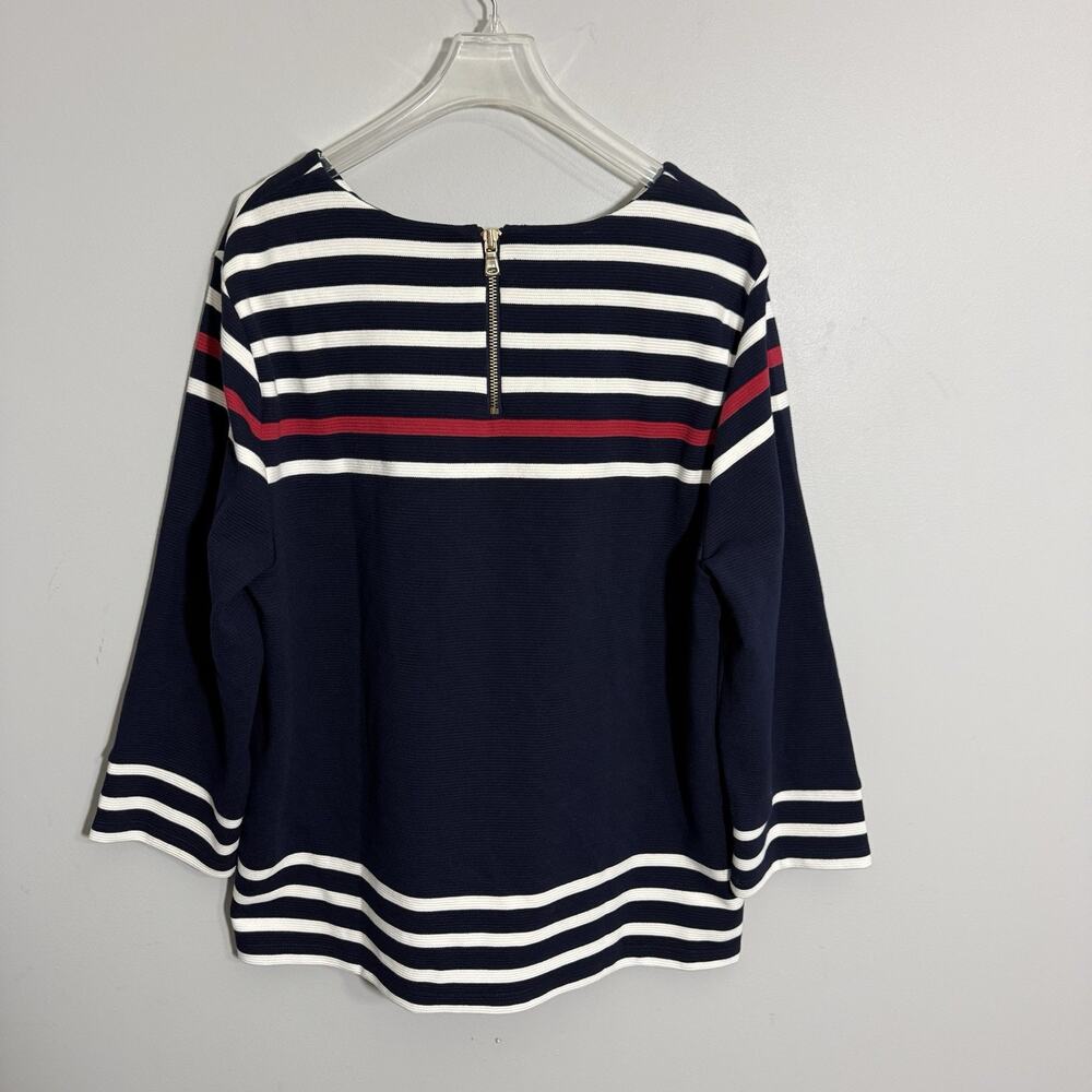Talbots Navy Blue White Stripe Ballet Neck 3/4 Sleeves Top XL Coastal New - Picture 3 of 5